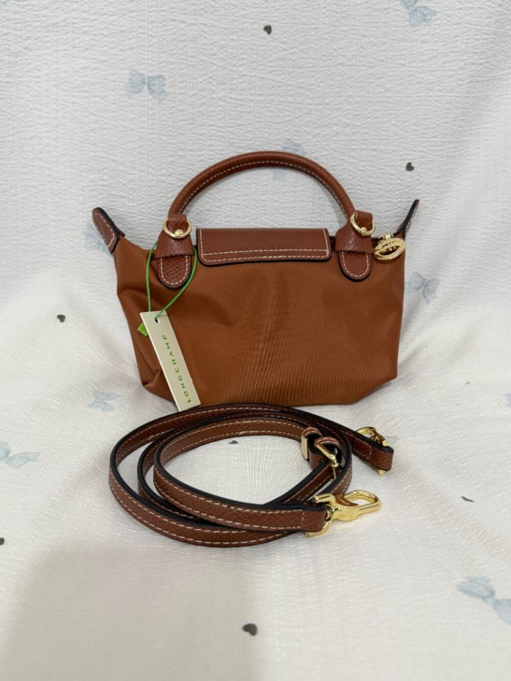 rown Longchamp Mini Le Pliage Handbag with Detachable Strap - Picture 2 of 8